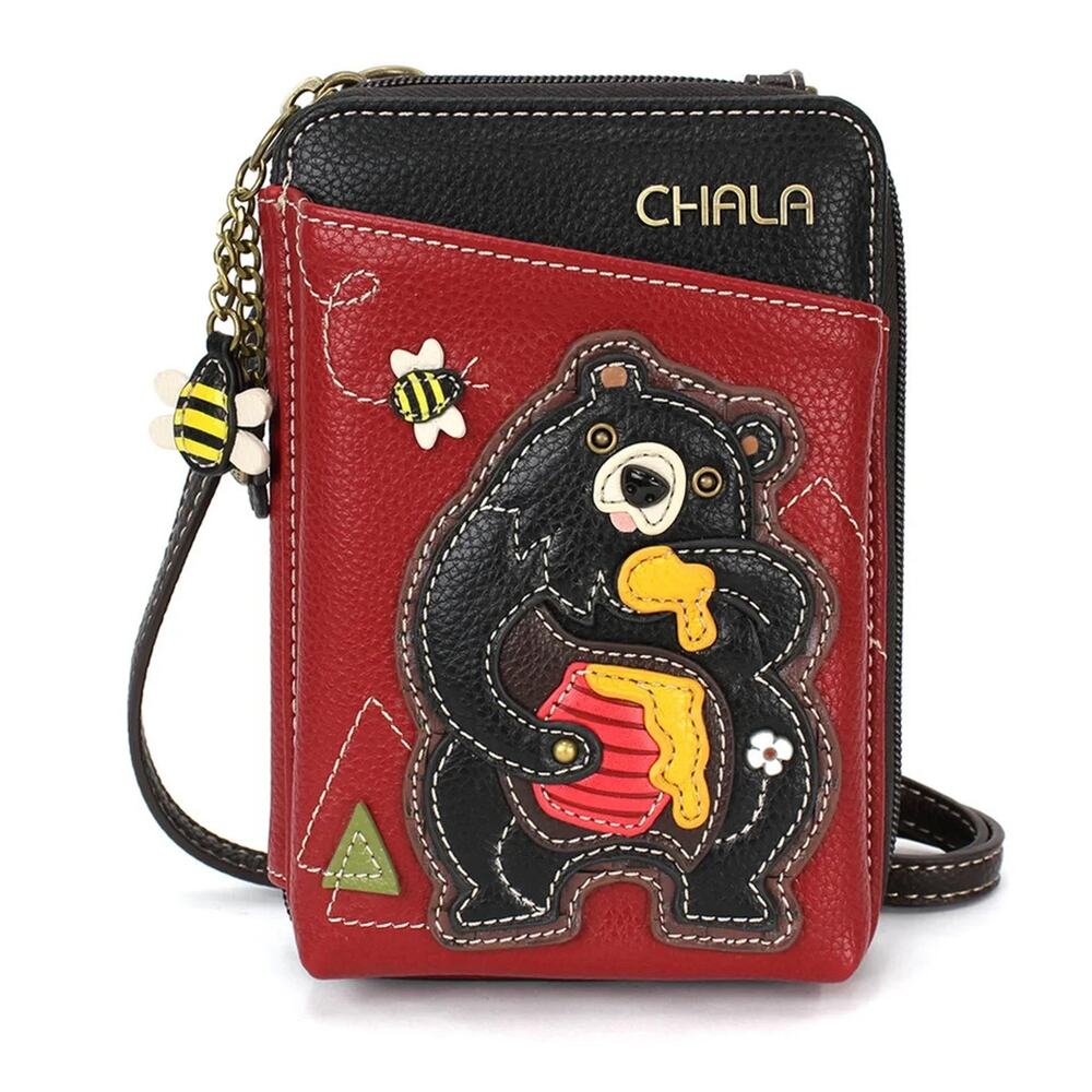 Chala Faux Leather Wallet Crossbody Cell Phone Purse - Black Bear, Burgundy NWT